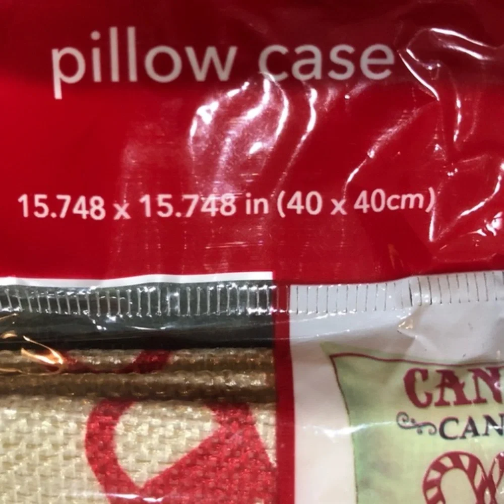 Burlap Christmas holiday‎ candy cane red graphic print décor pillow cases new